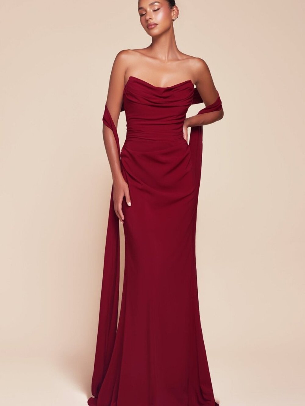 NEW BURGUNDY Evening Gown Floor Length Formal Elegant Stunning 7433